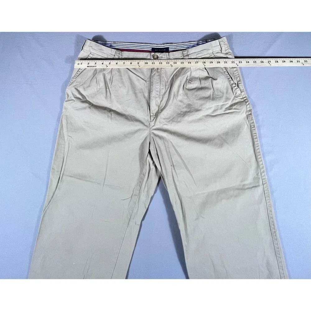 Tommy Hilfiger Mens Pleated Chino Pants Khaki Tan 42x30 Cotton Twill Trousers